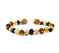 Baby J's - Bracciale/cavigliera multicolore - Misure 11-17 cm - Bracciale in ambra premium - Dotato di chiusura a vite di sicurezza - Annodato per evitare dispersioni (11.00)