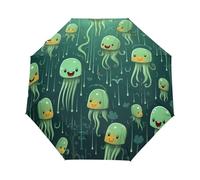 Baby Medusa Cartone Animato Verde Ombrello Pieghevole Automatico Ombrelli Antivento Protezione UV da Viaggio per Bambini Ragazzi Ragazze