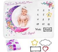 Baby Milestone Blanket | Tappetino fotografico mensile per neonato o ragazza, unisex, luna e fiori, regalo personalizzato per baby shower per neomamme, tappetino per età, morbido e confortevole,