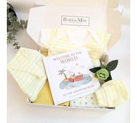 BABY MOI Set regalo per neonato, 8 pezzi, con libro dei ricordi, con scritta "Welcome to the world" unisex, calze, cappello, guanti, mussoline da 0 a 3 mesi, regalo per baby shower