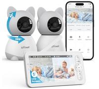 Baby monitor a schermo diviso da 5 pollici con 2 telecamere e visione notturna, videocamera per bambini 2K, conversazione bidirezionale, rilevamento pianto e movimento, sensore di temperatura e
