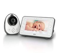 Baby Monitor Alecto con telecamera e schermo da 5" - Babyphone con funzione Talk-Back e visione notturna - Baby Monitor per interni con modalità Eco - Montaggio a parete incluso - Bianco/Grigio