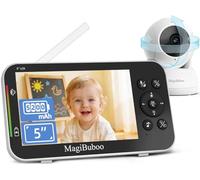 Baby monitor con telecamera senza WiFi, visione notturna a infrarossi, batteria da 5200 mAh, display HD IPS da 5 pollici, 720p, audio bidirezionale, modalità ECO/VOX, rilevamento del vino, audio a 2