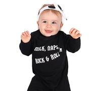 Baby Moo's ROCK - Tutina per neonati per ragazzi o ragazze, con latte fresco, sonnellini, rock e rotolo, idea regalo per neonati o genitori, Nero , 6-12 Meses
