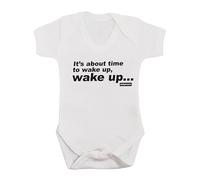 Baby Moo's Tutina unisex con scritta "WAKE UP wake up" Cool Oasis Indie Rock Music divertente - Alternative Gallagher Baby Shower Gifts UK, bianco, 0-3 Months