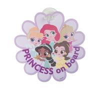 Disney principesse Baby on board con grafiche di Ariel, Belle, Jasmine, Aurora e Cenerentola, forma a fiore e attacco a ventosa, segnale bimba a bordo