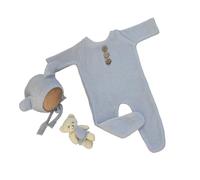 Baby Photography Bear Costume Cappello Bambole di Peluche Lavorato A Maglia Pagliaccetto Set per Photoshooting Neonato Doccia Partito Abbigliamento Orso A tema Baby Outfit