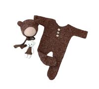 Baby Photography Bear Costume Cappello Bambole di Peluche Lavorato A Maglia Pagliaccetto Set per Photoshooting Neonato Doccia Partito Abbigliamento Orso A tema Baby Outfit