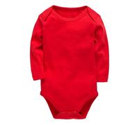 Baby Plain Cotton Short Sleeve Children's Clothes Boys And Girls Solid Color Clothes Baby pagliaccetto neonato, Colore: rosso, 18-24 Monate