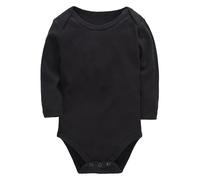 Baby Plain Cotton Short Sleeve Children's Clothes Boys And Girls Solid Color Clothes Baby pagliaccetto neonato, Nero , 6-9 Monate