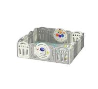 Baby Playen con canestro da basket scorrevole, recinzione di sicurezza a 16+2 pannelli, materiale PE ad alta densità, dimensioni interne 187 x 193 cm, design pieghevole con palline a ventosa (12+2
