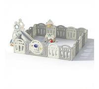 Baby Playpen con scivolo e canestro da basket, recinzione di sicurezza a 16+2 pannelli, materiale PE ad alta densità, dimensioni interne 187 x 193 cm, design pieghevole con tappetino attività e