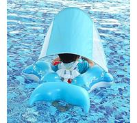 Baby Pool Float, Skin Friendly Swimming Float, 17.72-20.47 inches UV Protection Shade Ring in Fun Shark Shape, Toddler Boy Toys for Beach, Outdoor Backyard Play, Easy Inflation, Blue