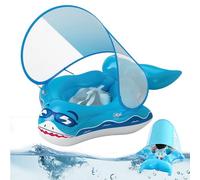 Baby Pool Float, Skin Friendly Swimming Float, 17.72-20.47 inches UV Protection Shade Ring in Fun Shark Shape, Toddler Boy Toys for Beach, Outdoor Backyard Play, Easy Inflation, Blue