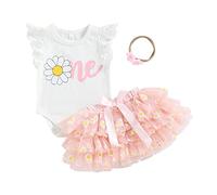 Baby Ragazze Vestito Di Compleanno Principessa Tulle Tutu Gonna Set Manica Corta Lettera Ricamo T-Shirt+Tutu A-Line Gonna Multicolore Ragazze Compleanno Fotografico Outfit (Rosa-J, 12-18 Mesi)