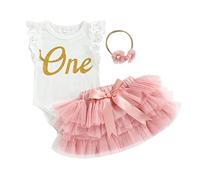Baby Ragazze Vestito Di Compleanno Principessa Tulle Tutu Gonna Set Manica Corta Lettera Ricamo T-Shirt+Tutu A-Line Gonna Multicolore Ragazze Compleanno Fotografico Outfit (Rosa-K, 0-3 Mesi)