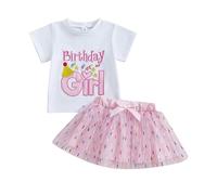 Baby Ragazze Vestito Di Compleanno Principessa Tulle Tutu Gonna Set Manica Corta Lettera Ricamo T-Shirt+Tutu A-Line Gonna Multicolore Ragazze Compleanno Fotografico Outfit (Rosa-B, 6-12 Mesi)
