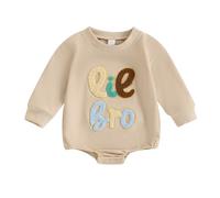 Baby Ragazzi Autunno Felpa Pagliaccetto Felpa Lil/Big Bro Stampa Fratelli Felpa Tuta Baby Ragazzi Fratello Manica Lunga Fuzzy Lettera Ricamo Tondo Collo Pagliaccetto Tuta (Beige-F, 6-12 Months)