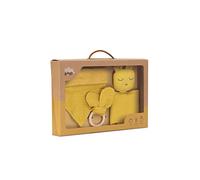 Baby set: Doudou, Bavaglino Bandana, Massaggiagengive in mussola - Orso ocra