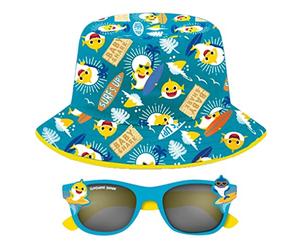 Baby Shark Occhiali da sole e cappello alla pescatora per bambini, set estivo 100% protezione UV, Blu