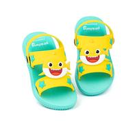 Baby Shark Sandali Bambini | Ragazzi Ragazze Singing Shark Character Family Sliders con cinturino di supporto | Scarpe estive blu gialle