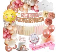 Baby Shower Decorazioni Bambina,Decorazioni Baby Shower Girl, Mummy to be Fascia Striscioni per Baby Shower Sweet baby girl Cake Topper Palloncini Nascita Bimbo Unisex Neutro