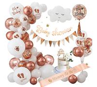 Baby Shower Decorazioni Bambina, Palloncini Battesimo Oro Rosa Bianco con Mummy to be Fascia Striscioni per Baby Shower Oh Baby Cake Topper Palloncini Nascita Bimbo Unisex Neutro…