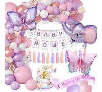 Baby Shower Decorazioni Bambina,Viola Farfalla Battesimo Oro Mummy to be Fascia Striscioni per Baby Shower Oh Baby Cake Topper Palloncini Nascita Bimbo Unisex Neutro