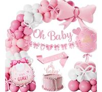 Baby Shower Decorazioni Bimba, Palloncini Rosa e Bianchi Baby Shower Girl Ghirlanda Oh Baby, Palloncino Fiocco, Mummy to Be Fascia, Topper per Torta Gender Reveal Party Decorazioni