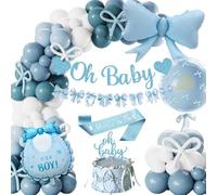 Baby Shower Decorazioni Bimbo, Palloncini Blu e Bianchi Baby Shower Boy Ghirlanda Oh Baby, Palloncino Fiocco, Mummy to Be Fascia, Topper per Torta Gender Reveal Party Decorazioni