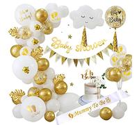 Baby Shower Decorazioni, Palloncini Battesimo Bambino Bambina Oro Bianco con Mummy to be Fascia Striscioni per Baby Shower Oh Baby Cake Topper Palloncini Nascita Bimbo Unisex Neutro…
