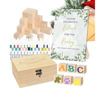 Baby Shower Games Sign Kit - Keepsake Creating Toy for Gender Reveal Party | Decorate Wooden Blocks Activity Set, Fun Baby Shower Table Game for Birthday Celebration Living Room, 22.4x15.3x11.1cm Wood