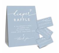 Baby Shower Kit gioco lotteria pannolino lotteria 50 pezzi minimalismo celeste biglietti e 1 cartello in piedi, decorazione per baby shower, rivelazione di genere, annuncio di bambino, bomboniere e