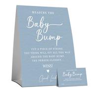 Baby Shower Misura il pancione, misura blu della pancia della mamma, set di gioco per rivelare il sesso dei bambini, annuncio per feste per bambini, 1 cartello in piedi e 50 carte -01