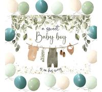 Baby Shower Sfondo per Ragazzi Greenery A Sweet Baby Boy is On The Way Decorazione Ragazzo Foglie Verdi Baby Shower Party Palloncini Banner Forniture Photo Booth Puntelli