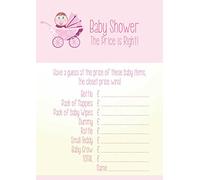 Baby shower 'the price is right', rosa, confezione da 16 biglietti predittivi A6 per baby shower