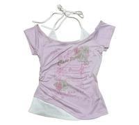 Baby Tee, Top da donna stile Y2k grunge vintage, realizzato come se fossero due pezzi, a maniche corte, crop top per adolescenti