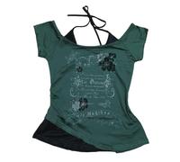 Baby Tee, Top da donna stile Y2k grunge vintage, realizzato come se fossero due pezzi, a maniche corte, crop top per adolescenti