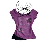 Baby Tee, Top da donna stile Y2k grunge vintage, realizzato come se fossero due pezzi, a maniche corte, crop top per adolescenti