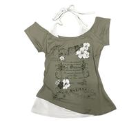 Baby Tee, Top da donna stile Y2k grunge vintage, realizzato come se fossero due pezzi, a maniche corte, crop top per adolescenti