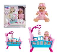 Baby Teo Neonato 28cm Rosa Con Lettino Culla,10 Suoni, Set Cameretta, Fa Pipi