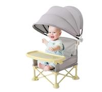 Baby Travel Chair, Folding Portable Toddler Dining Seat, Lightweight High Chair for Home, Outdoor Lawn, Camping, Beach, and Picnic Use, 12.2x12.2x14.57 Inches, Gray, Yellow, Pink