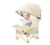 Baby Travel Chair, Folding Toddler Seat, Portable Dining Booster, 12.2x12.2x14.57 inches, Removable Feeding Tray, Adjustable Sun Canopy, Ideal for Home, Camping, Beach, Lawn