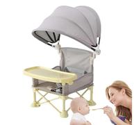 Baby Travel Chair With Tray, Folding Toddler Dining Seat, Portable Booster Chair With Sun Canopy, Perfect For Outdoor Lawn, Camping, Beach, Picnic, Travel, Home Feeding, 12.2x12.2x14.57 Inc