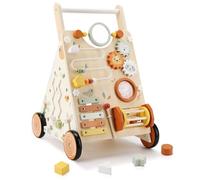 Baby walker in legno con centro di attività per ragazze e bambini, giocattoli da passeggiata per bambini che imparano a camminare, sedersi per stare in piedi, 10-12 mesi, 1, 2 e 3 anni