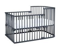 babybay Boxspring Lettino in legno massello di faggio, compatto e trasformabile, altezza regolabile senza livelli preimpostati/lettino per bambini (laccato grigio ardesia)