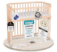 babybay Boxspring XXL - Letto a cododo in legno di faggio massello, compatto e modulabile, altezza del letto regolabile in continuo/culla evolutiva (vernice naturale) con materasso, barre, ruote