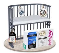 babybay Lettino originale in legno di faggio massiccio, compatto e trasformabile, altezza regolabile in modo continuo, lettino per bambini (verniciato grigio ardesia), materasso incluso