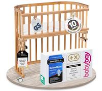 babybay Lettino originale in legno massello di faggio, compatto e trasformabile, altezza regolabile senza livelli preimpostati/lettino per bambini (carpino oliato)/con materasso, griglia, ruote