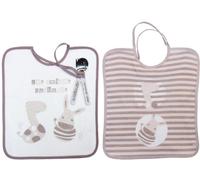 Babycalin BBC202309 - Coppia di bavaglini, motivo "Giraffa e zebra", con set di posate composto da forchetta e cucchiaio, colore: Bianco/Grigio